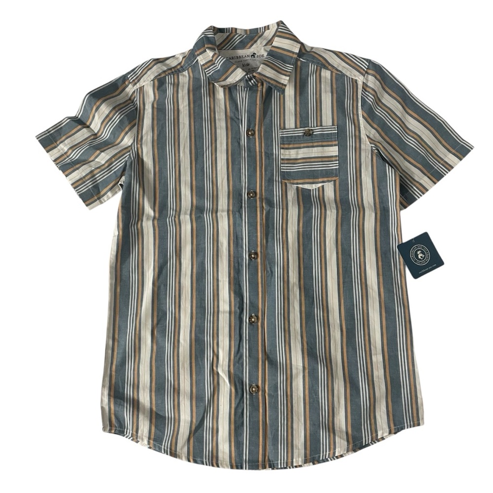 Caribbean Joe Boy’s Striped Short Sleeve Button-Up Shirt XL(14)